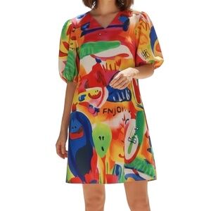 # A288  Nancy Dopamine Dressing   Colorful  Puff Sleeve  Mini Dress NWT  S